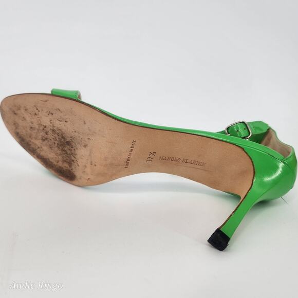 Manolo Blahnik Green Patent Leather Ankle Strap Sandals 37.5 (US 7–7.5) - Picture 12 of 16